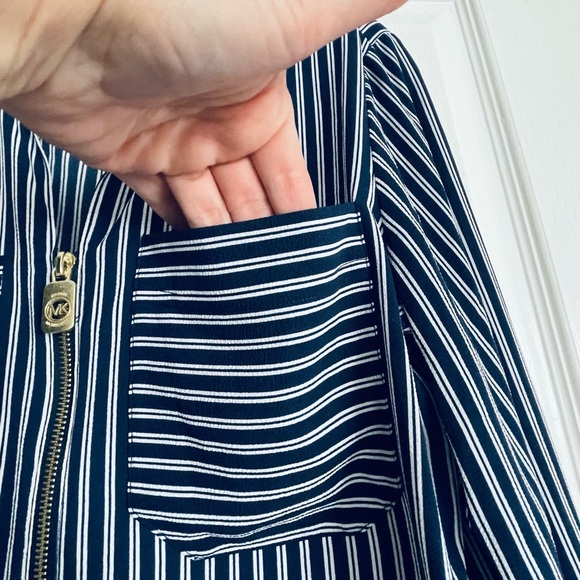 Michael Kors NAVY and White Striped Button Down Shirt - Picture 7 of 9